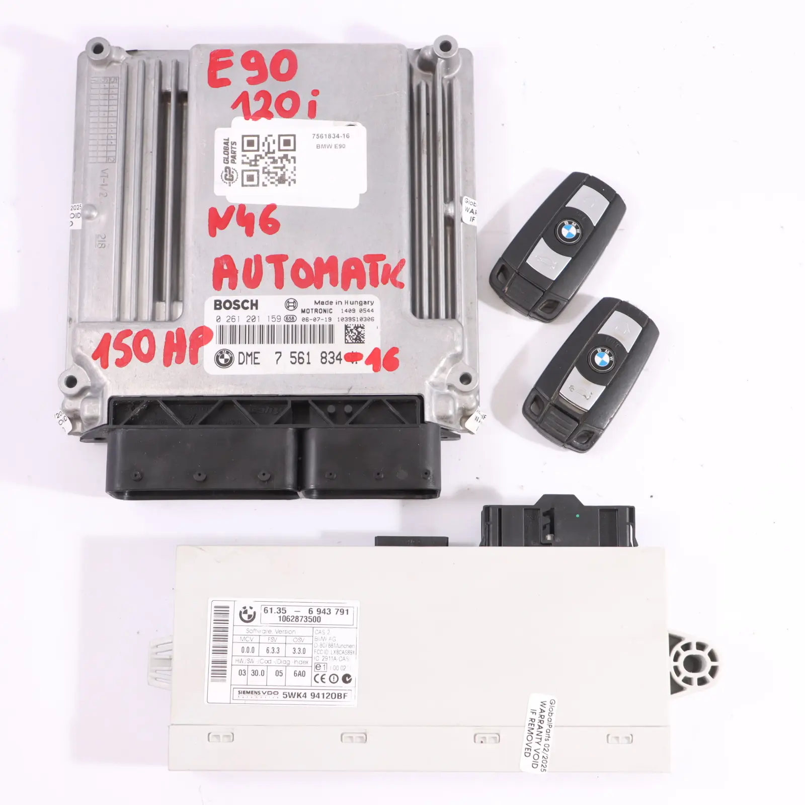 BMW E87 E90 E91 120I 320I N46 150HP KIT ECU DME 7561834 CAS2 + Clés Automatique