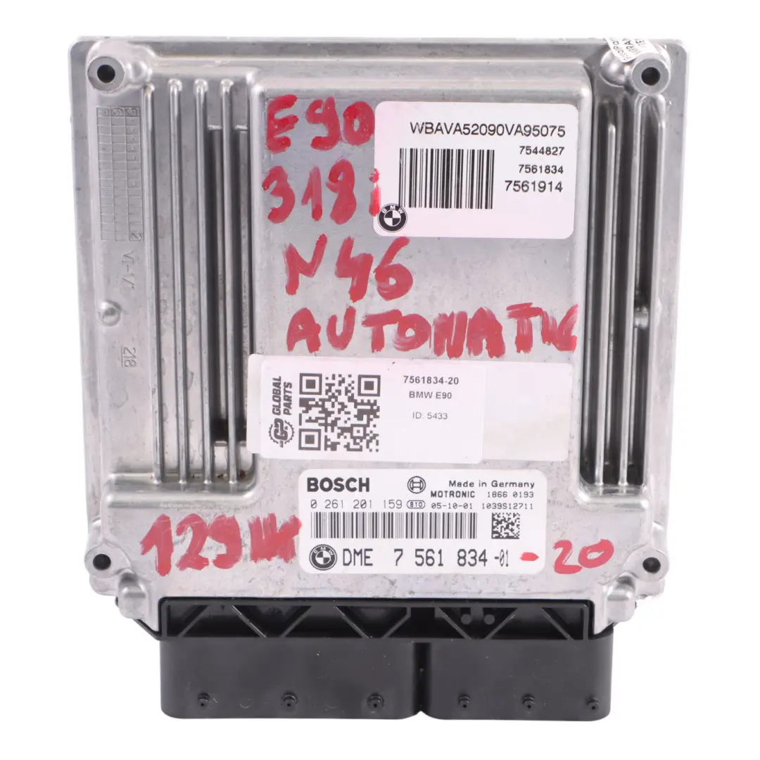 BMW E87 E90 118i 318i N46 Engine Control Unit Module ECU DME Automatic - SKU 7561834-20 - Part number 7561834