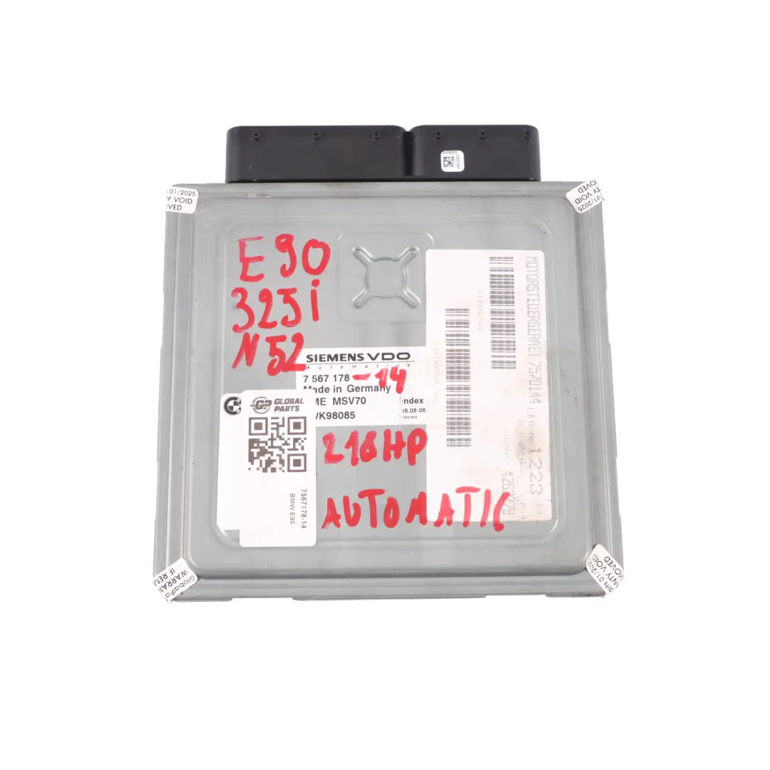 BMW E60 E90 E91 N52 325i 525i 218HP Komputer Silnika ECU DME Zestaw - SKU 7567178-14 - Numer Części 7567178