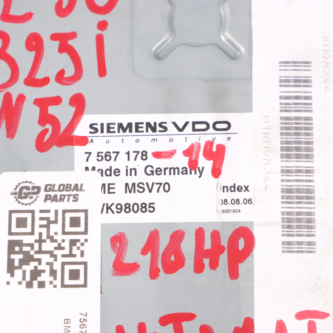 BMW E60 E90 E91 N52 325i 525i 218HP ECU Kit DME CAS3 Cle Automatic - SKU 7567178-14 - Numéro de pièce 7567178
