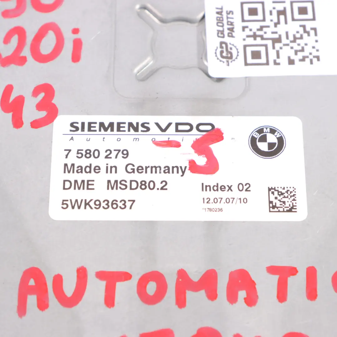 BMW E81 E87 LCI E90 120i 320i N43 170HP ECU Kit DME CAS3 Key Automatic - SKU 7580279-5 - Part number 7580279
