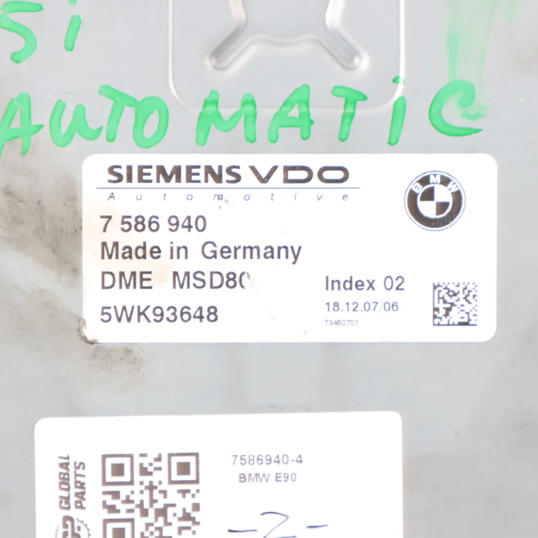 N53 Engine Control Unit ECU DME Automatic to BMW E60 LCI 525i E90 E91 325i with Part number 7586940 BMW E60 LCI 525i E90 E91 325i N53 Engine Control Unit ECU DME Automatic - SKU 7586940-4 - Part number 7586940