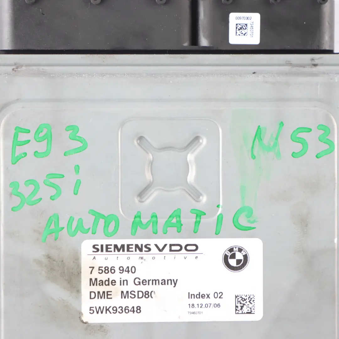 N53 Engine Control Unit ECU DME Automatic to BMW E60 LCI 525i E90 E91 325i with Part number 7586940 BMW E60 LCI 525i E90 E91 325i N53 Engine Control Unit ECU DME Automatic - SKU 7586940-4 - Part number 7586940