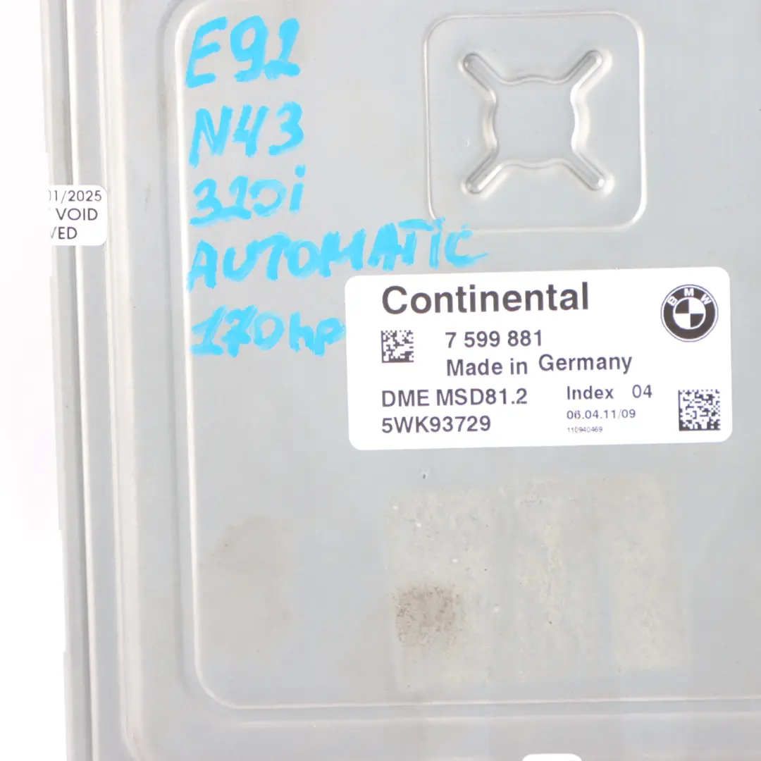 N43 120i 320i 170HP Engine ECU DME Kit CAS3 + Key to BMW E87 LCI E90 E91 with Part number 7599881 BMW E87 LCI E90 E91 N43 120i 320i 170HP Engine ECU DME Kit CAS3 + Key - SKU 7599881-16 - Part number 7599881