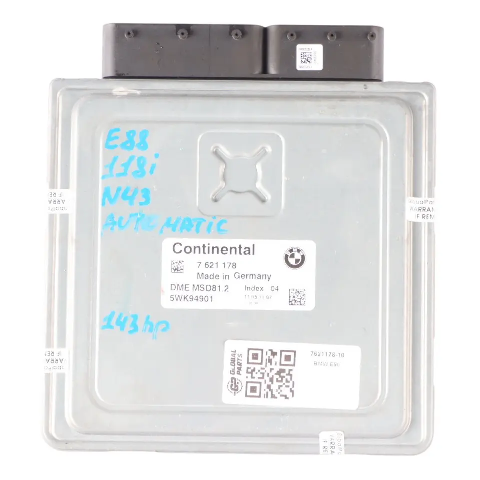 N43 118i 318i 143HP Controllo Motore ECU DME Automatico per BMW E81 E88 E90 con numero di parte 7621178 BMW E81 E88 E90 N43 118i 318i 143HP Controllo Motore ECU DME Automatico - SKU 7621178-10 - Numero di parte 7621178