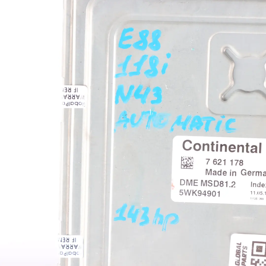 BMW E81 E88 E90 Sterownik Silnika DME 118i 318i 143KM N43 Automat - SKU 7621178-10 - Numer Części 7621178