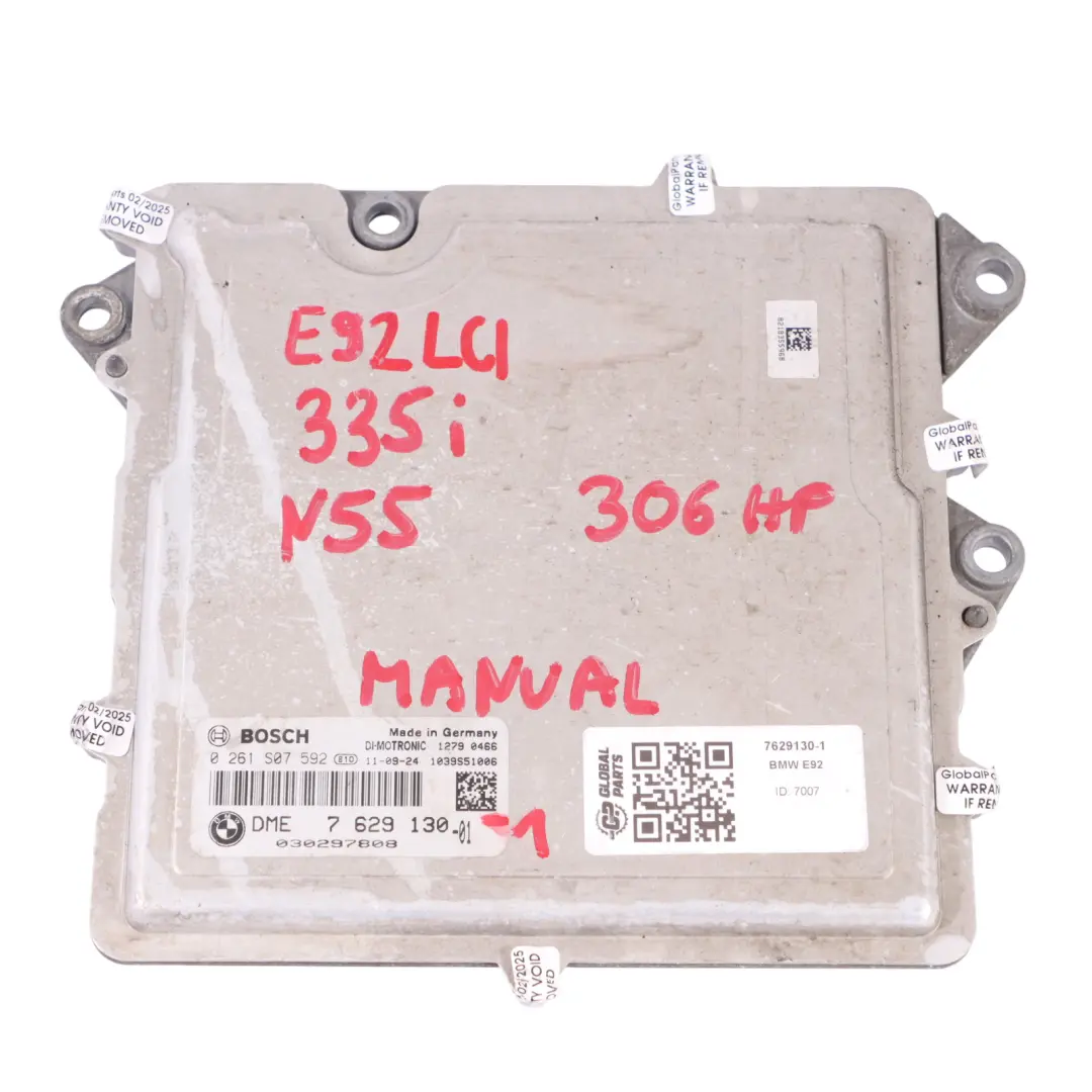  Kit ECU DME Moteur BMW E90 E91 E92 LCI 335I N55 306HP CAS3 + Clé Manuel - SKU 7629130-1 - Numéro de pièce 7629130