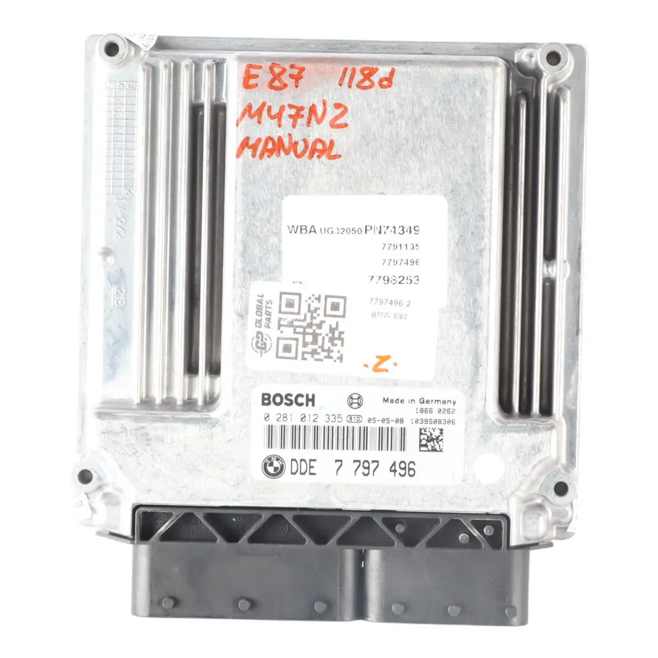 BMW E87 E90 E91 M47N2 118d 318d 122HP Engine Control Unit ECU DDE Manual - SKU 7797496-2 - Part number 7797496