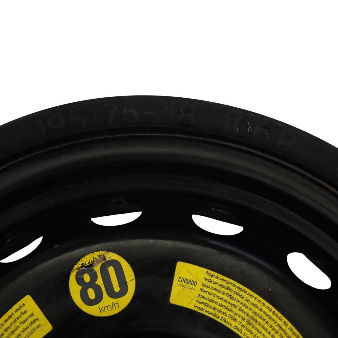 Reserve Stahl Rad Vredestein Reifen 195/75 R18 ET:53 6.5J für Audi Q7 4L mit Teilenummer 7L0601011C Audi Q7 4L Reserve Stahl Rad Vredestein Reifen 195/75 R18 ET:53 6.5J - SKU 7L0601011C - Teilenummer 7L0601011C