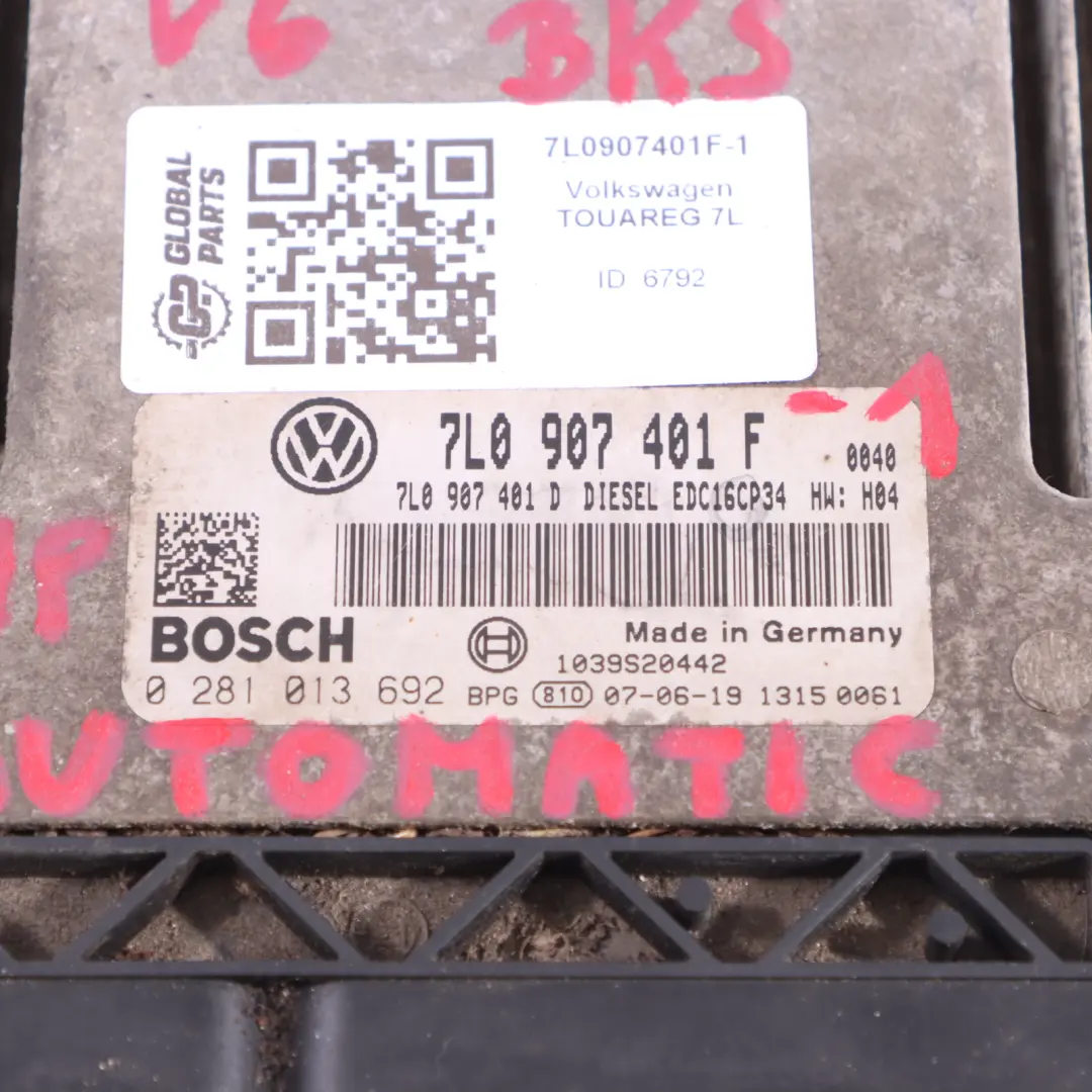 BKS 225HP Engine Control Unit ECU Kit Key Volkswagen Touareg 3.0 TDI - SKU 7L0907401F-1 - Part number 7L0907401F