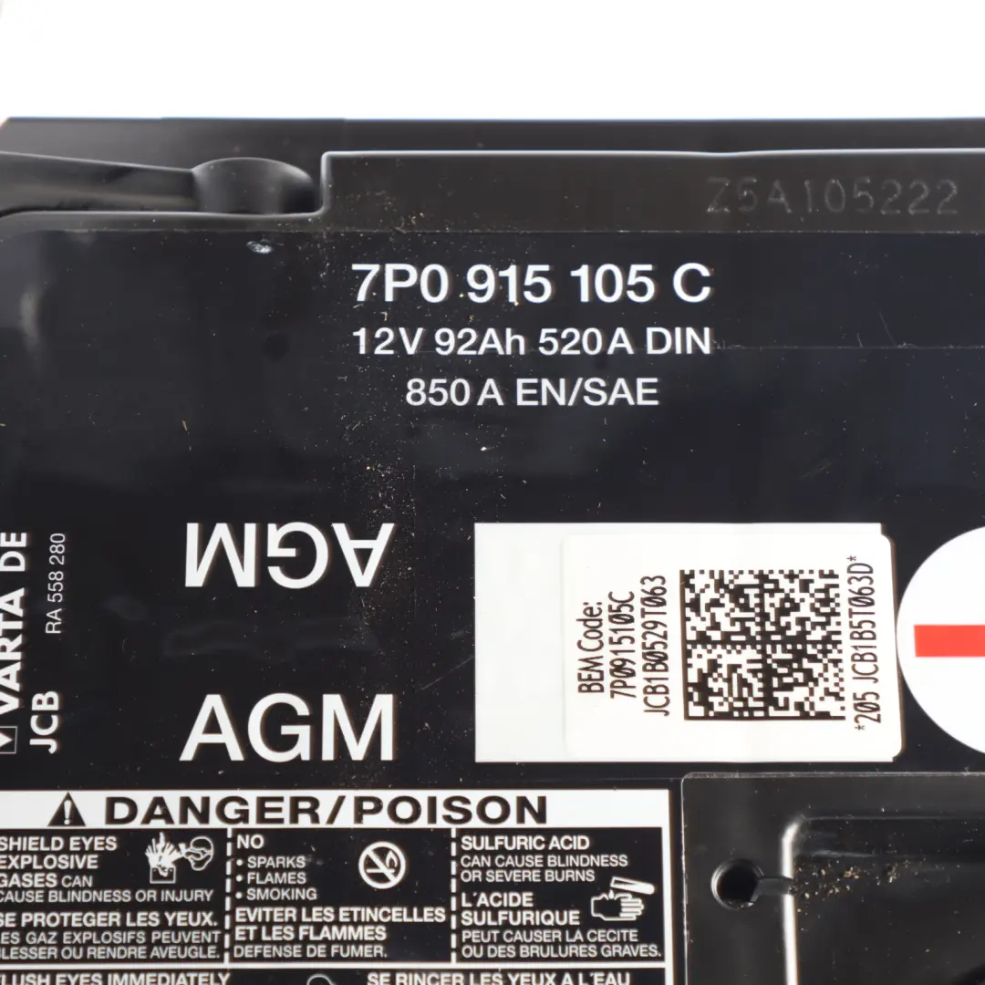Varta Car Battery AGM 92Ah 850A to Audi Volkswagen with Part number 7P0915105C Audi Volkswagen Varta Car Battery AGM 92Ah 850A - SKU 7P0915105C - Part number 7P0915105C