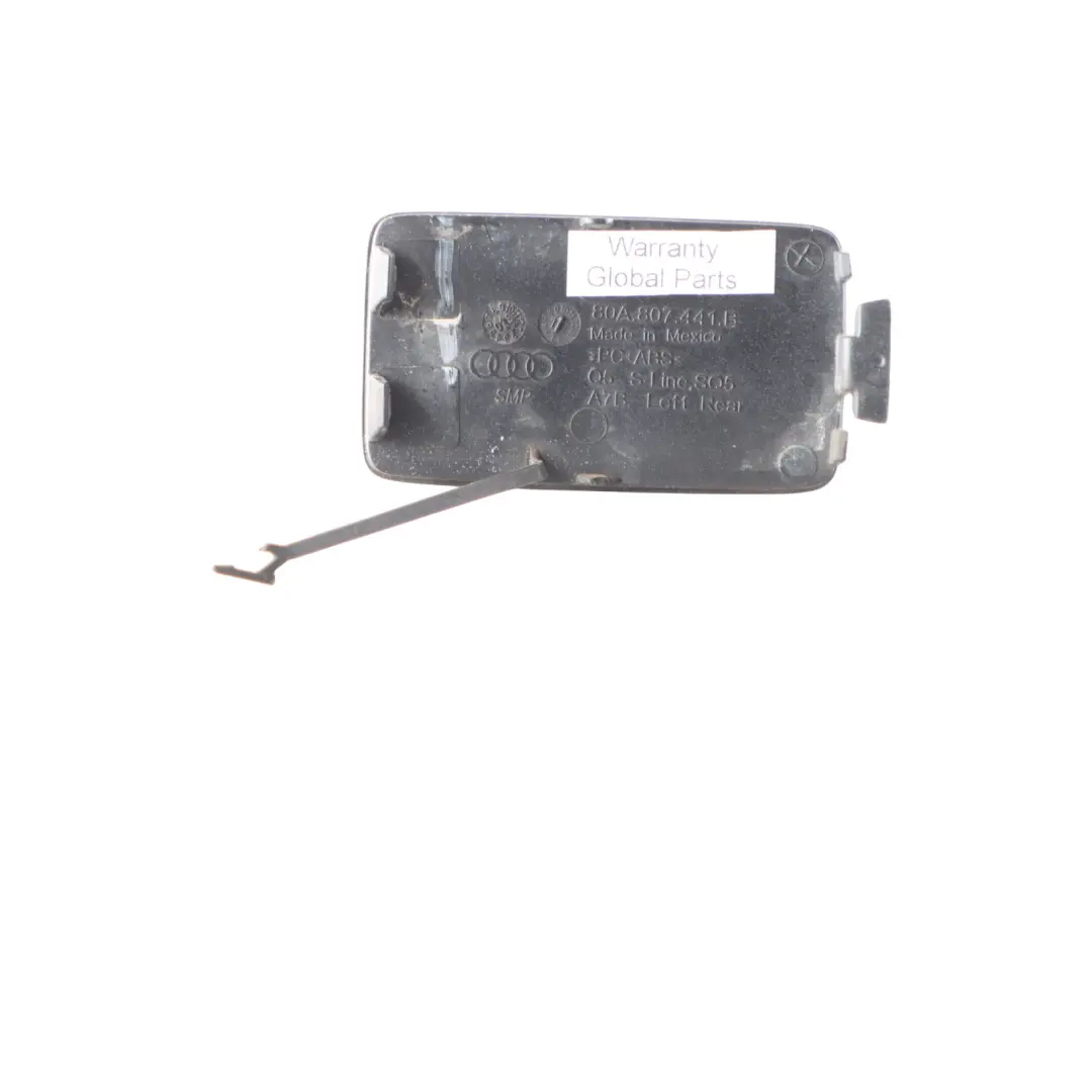 Bumper Tow Eye Hook Cover Cap Left N/S Mythical Black - Y9T to Audi SQ5 FY Rear with Part number 80A807441B Audi SQ5 FY Rear Bumper Tow Eye Hook Cover Cap Left N/S Mythical Black - Y9T - SKU 80A807441B-MYB - Part number 80A807441B