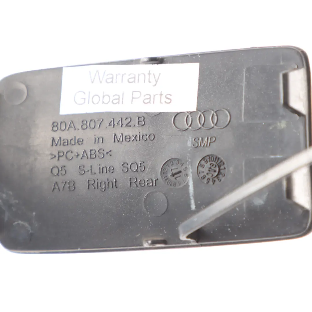 Bumper Tow Eye Hook Cover Cap Right O/S Mythical Black - Y9T to Audi SQ5 FY Rear with Part number 80A807442B Audi SQ5 FY Rear Bumper Tow Eye Hook Cover Cap Right O/S Mythical Black - Y9T - SKU 80A807442B-MYB - Part number 80A807442B