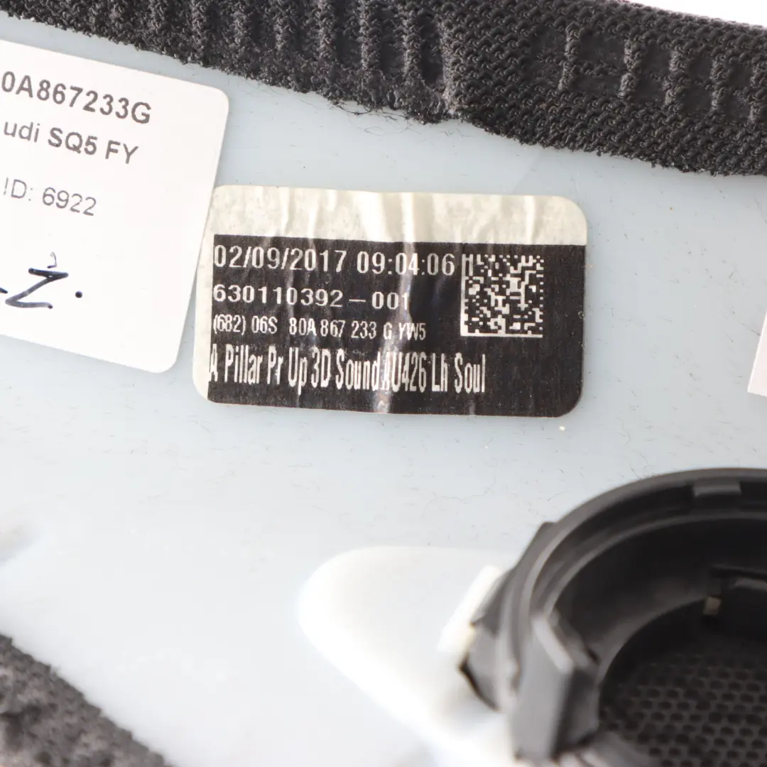 Front A Pillar Column Interior Trim Cover Panel Left N/S to Audi Q5 FY with Part number 80A867233G Audi Q5 FY Front A Pillar Column Interior Trim Cover Panel Left N/S - SKU 80A867233G - Part number 80A867233G