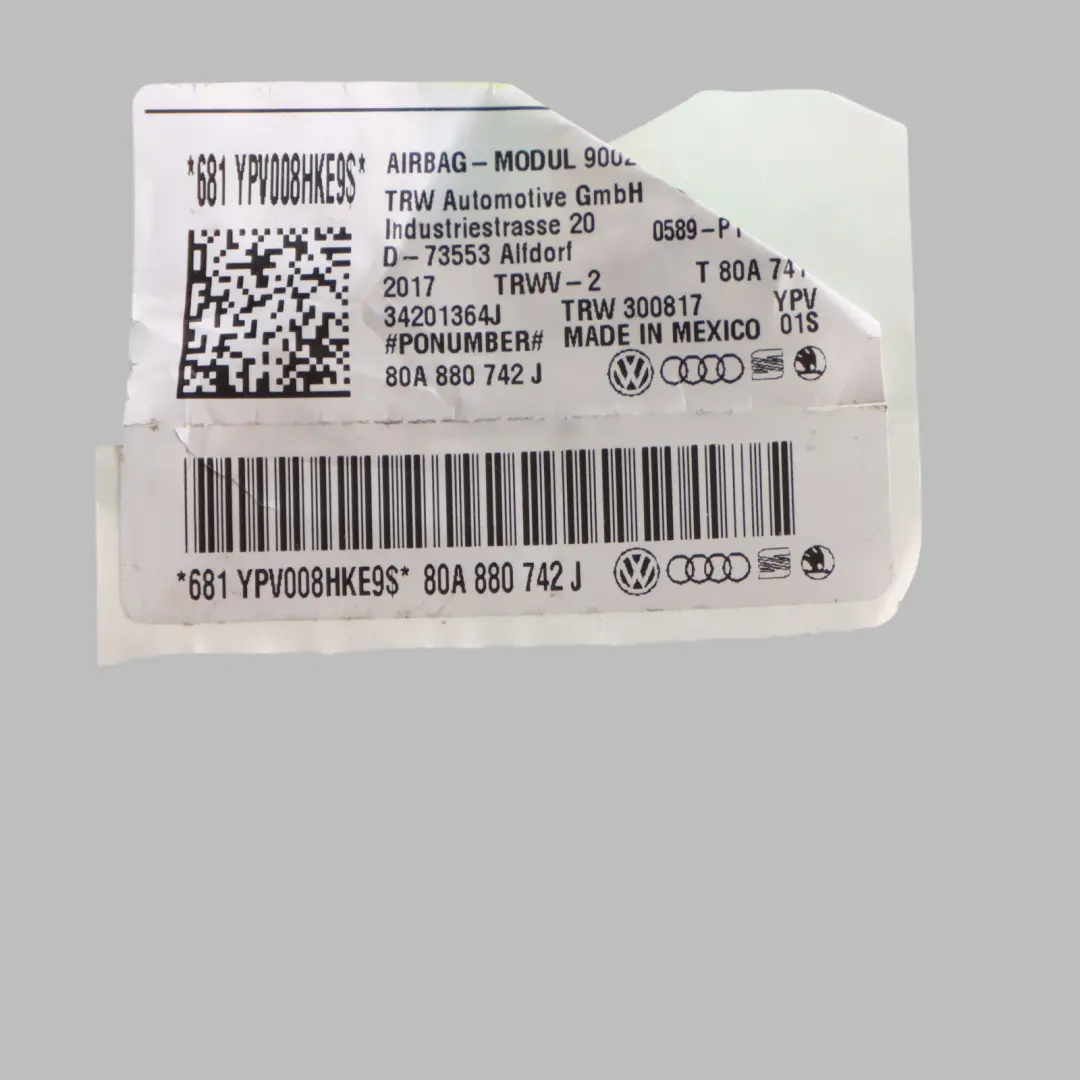 Roof Curtain Air Module SRS Unit Control Right O/S to Audi SQ5 FY with Part number 80A880742J Audi SQ5 FY Roof Curtain Air Module SRS Unit Control Right O/S - SKU 80A880742J - Part number 80A880742J