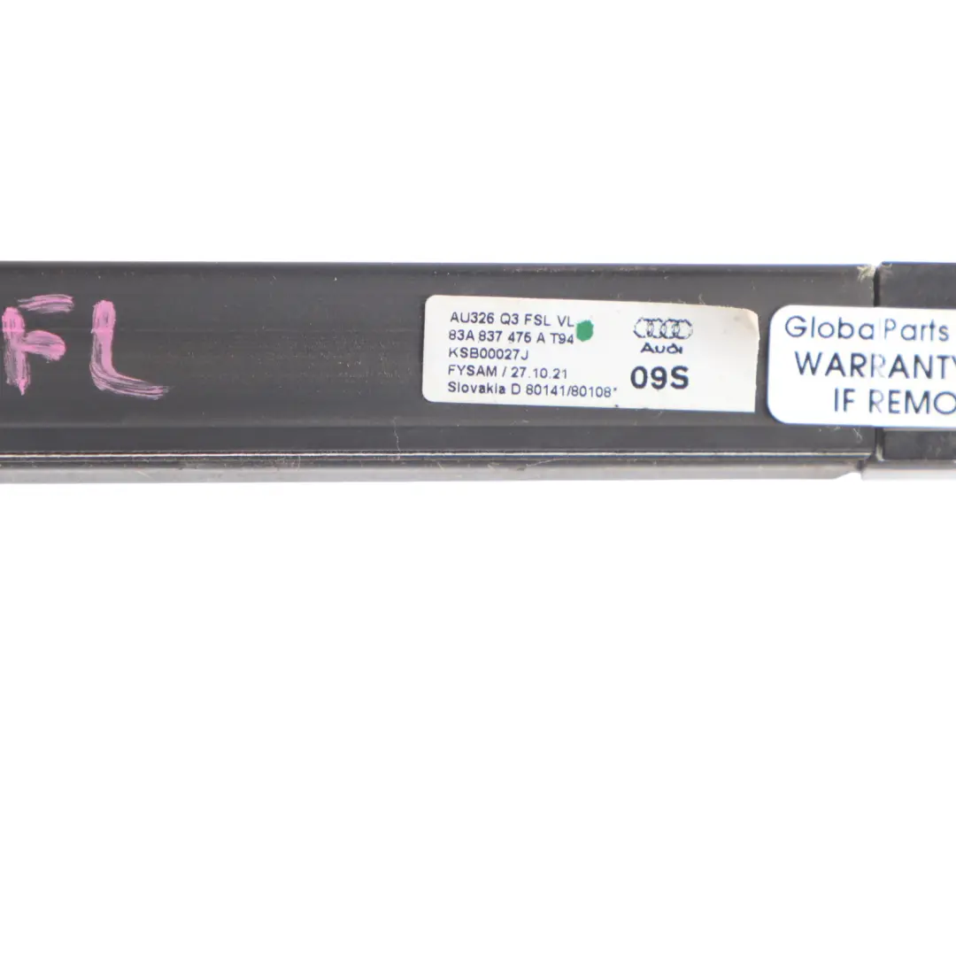 RSQ3 F3 Front Door Window Outer Weather Strip Seal Left N/S to Audi with Part number 83A837475A Audi RSQ3 F3 Front Door Window Outer Weather Strip Seal Left N/S - SKU 83A837475A - Part number 83A837475A