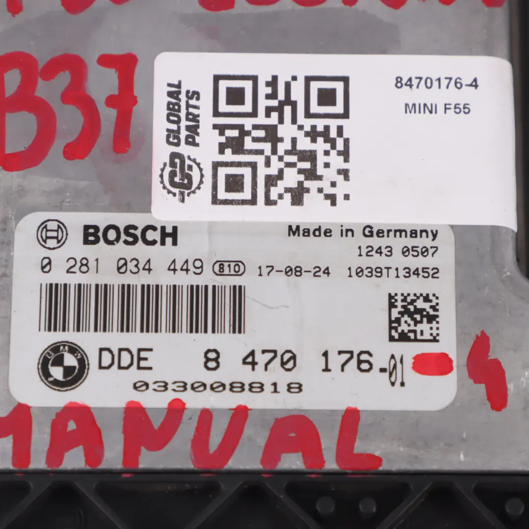 B37 1.5 116HP Kit de ECU de motor DME BDC + llave para Mini Cooper D F55 F56 con número de pieza 8470176 Mini Cooper D F55 F56 B37 1.5 116HP Kit de ECU de motor DME BDC + llave - SKU 8470176-4 - Número de pieza 8470176