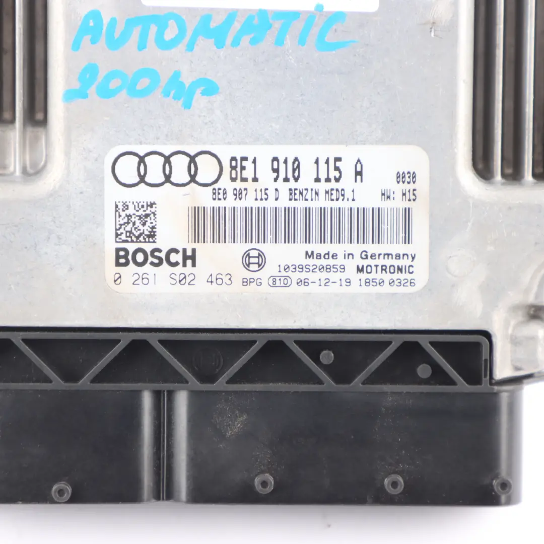 Audi A4 B7 2.0 TFSI 200HP BWE Quattro Engine Control Unit ECU - SKU 8E1910115A - Part number 8E1910115A