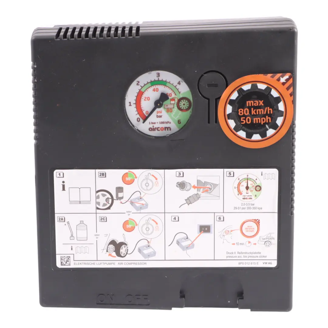 Reifen Luftpumpe Kompressor für Volkswagen Skoda Audi Seat mit Teilenummer 8P0012615E Volkswagen Skoda Audi Seat Reifen Luftpumpe Kompressor - SKU 8P0012615E - Teilenummer 8P0012615E