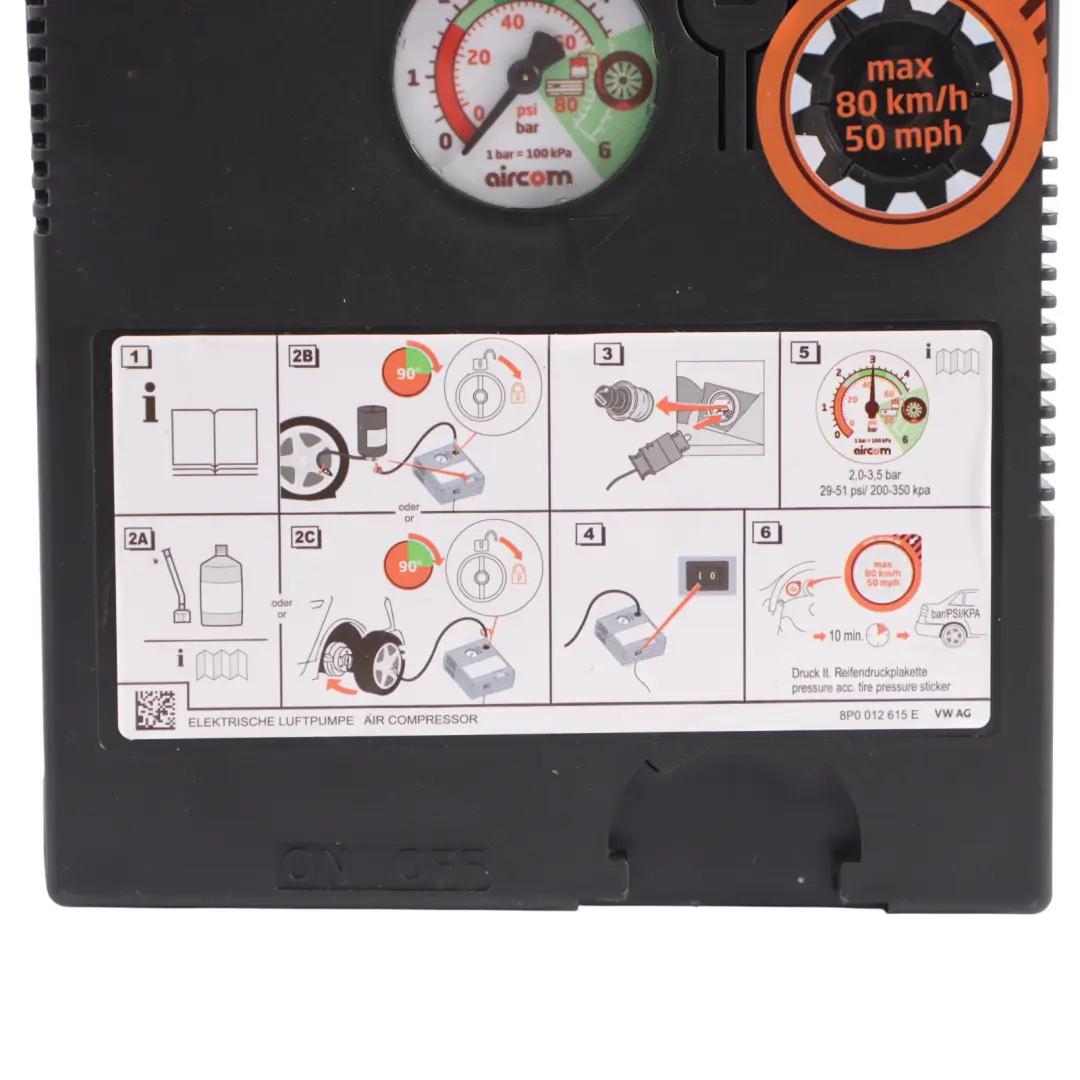 Reifen Luftpumpe Kompressor für Volkswagen Skoda Audi Seat mit Teilenummer 8P0012615E Volkswagen Skoda Audi Seat Reifen Luftpumpe Kompressor - SKU 8P0012615E - Teilenummer 8P0012615E