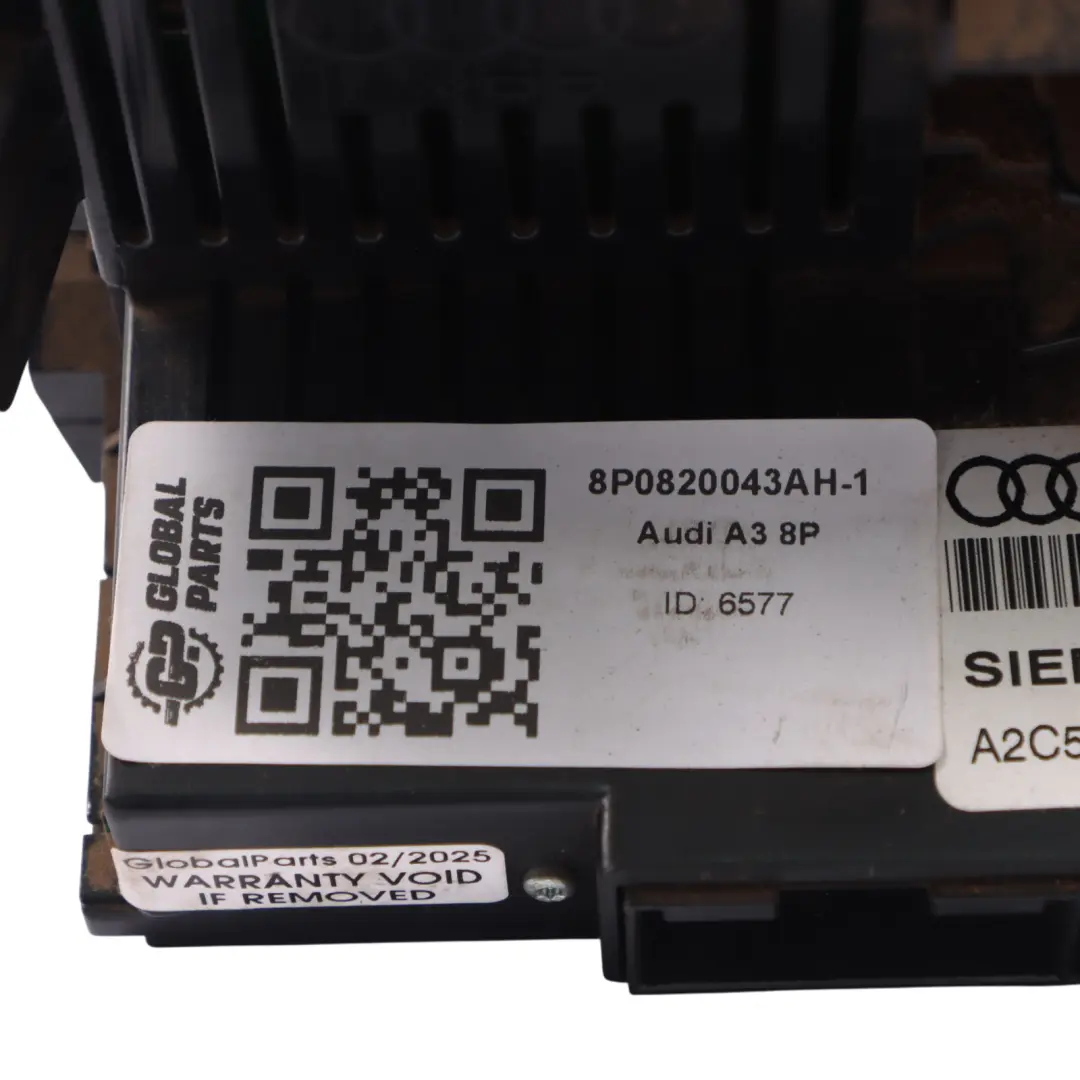  Panneau de commande de climatisation automatique Audi A3 8P noir 8P0820043AH - SKU 8P0820043AH-1 - Numéro de pièce 8P0820043AH-1
