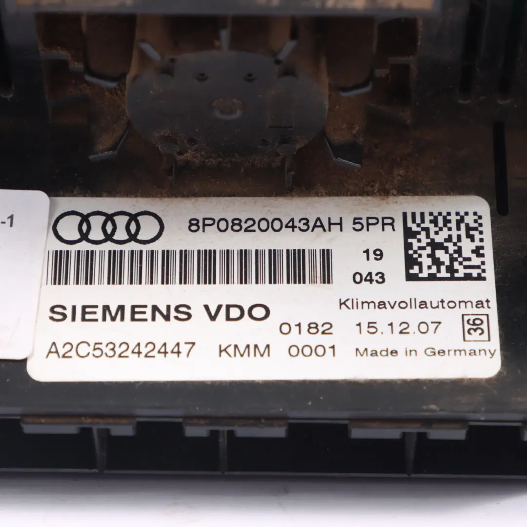  Panneau de commande de climatisation automatique Audi A3 8P noir 8P0820043AH - SKU 8P0820043AH-1 - Numéro de pièce 8P0820043AH-1