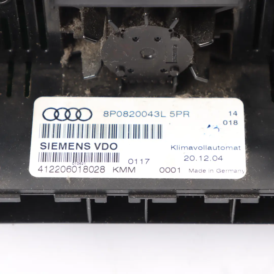 Audi A3 S3 8P A/C Air Condition Climate Control Heater Panel Unit - SKU 8P0820043L - Part number 8P0820043L