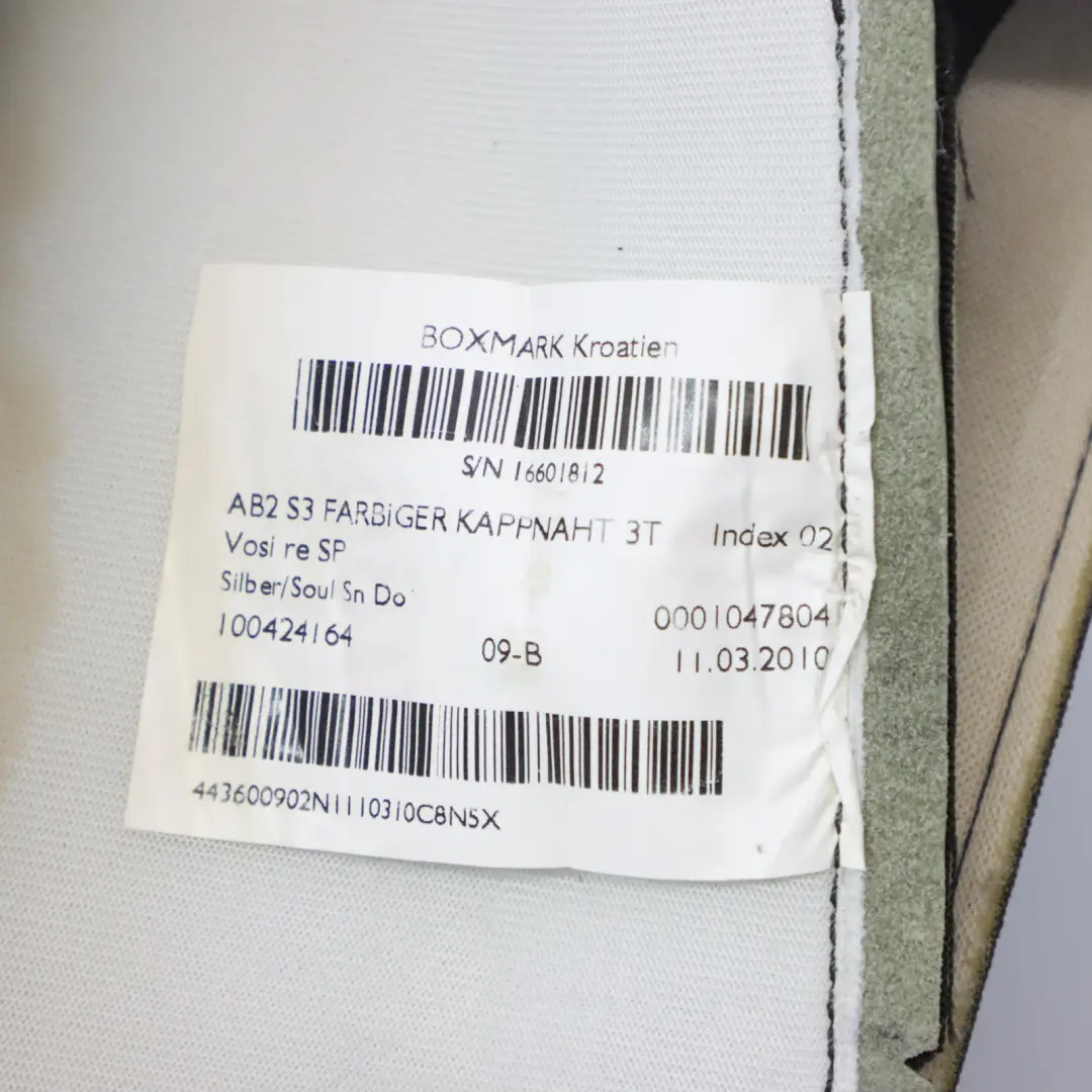 Türer Vordersitzkissen Vorne Rechts Leder Silber Schwarz für Audi A3 S3 8P 3 mit Teilenummer 8P0881406BM Audi A3 S3 8P 3 Türer Vordersitzkissen Vorne Rechts Leder Silber Schwarz - SKU 8P0881406BM - Teilenummer 8P0881406BM