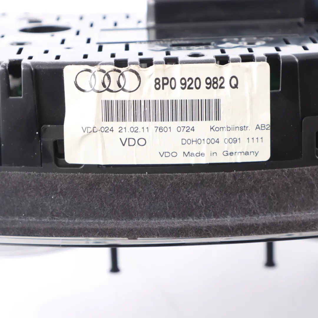 Instrument Cluster Clocks Speedometer Manual to Audi A3 8P Petrol with Part number 8P0920982Q Audi A3 8P Petrol Instrument Cluster Clocks Speedometer Manual - SKU RHD-8P0920982Q - Part number 8P0920982Q