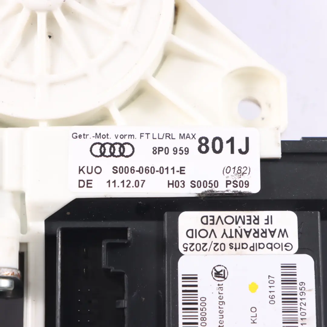 Audi A3 8P Front Window Lifter Regulator Control Motor Driver's Side - SKU 8P0959801J - Part number 8P0959801J