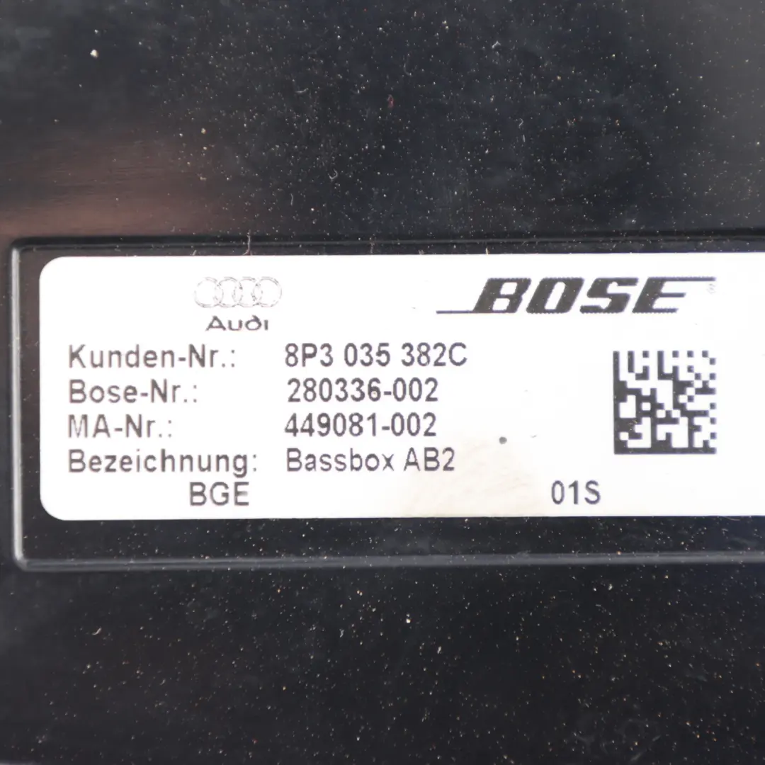 Caisson De Basses Bose Pour Haut Parleur Arrière Gauche pour Audi S3 8P à propos du numéro de pièce 8P3035382C Audi S3 8P Caisson De Basses Bose Pour Haut Parleur Arrière Gauche - SKU 8P3035382C - Numéro de pièce 8P3035382C