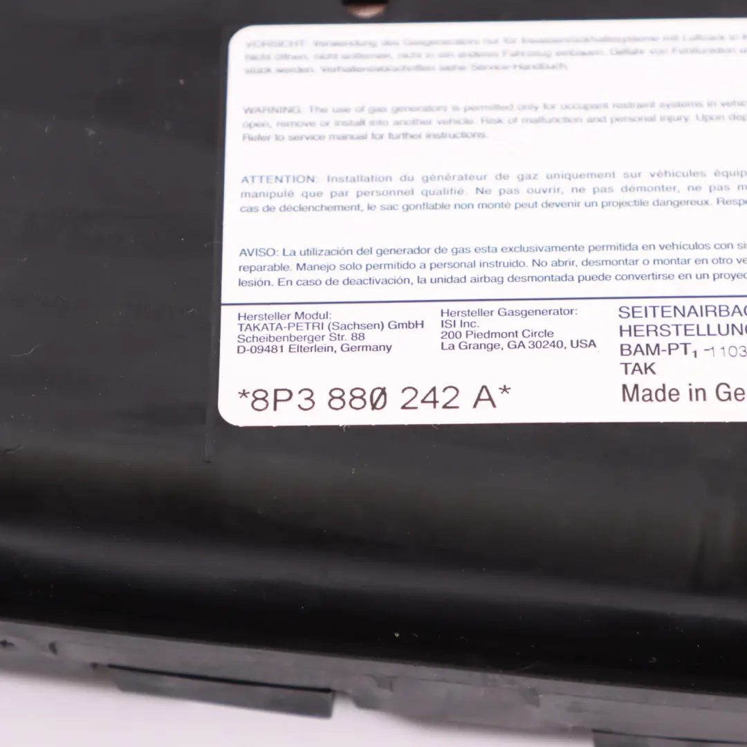 Audi A3 8P Modulo Aria Sedile Anteriore Destro - SKU 8P3880242A - Numero di parte 8P3880242A