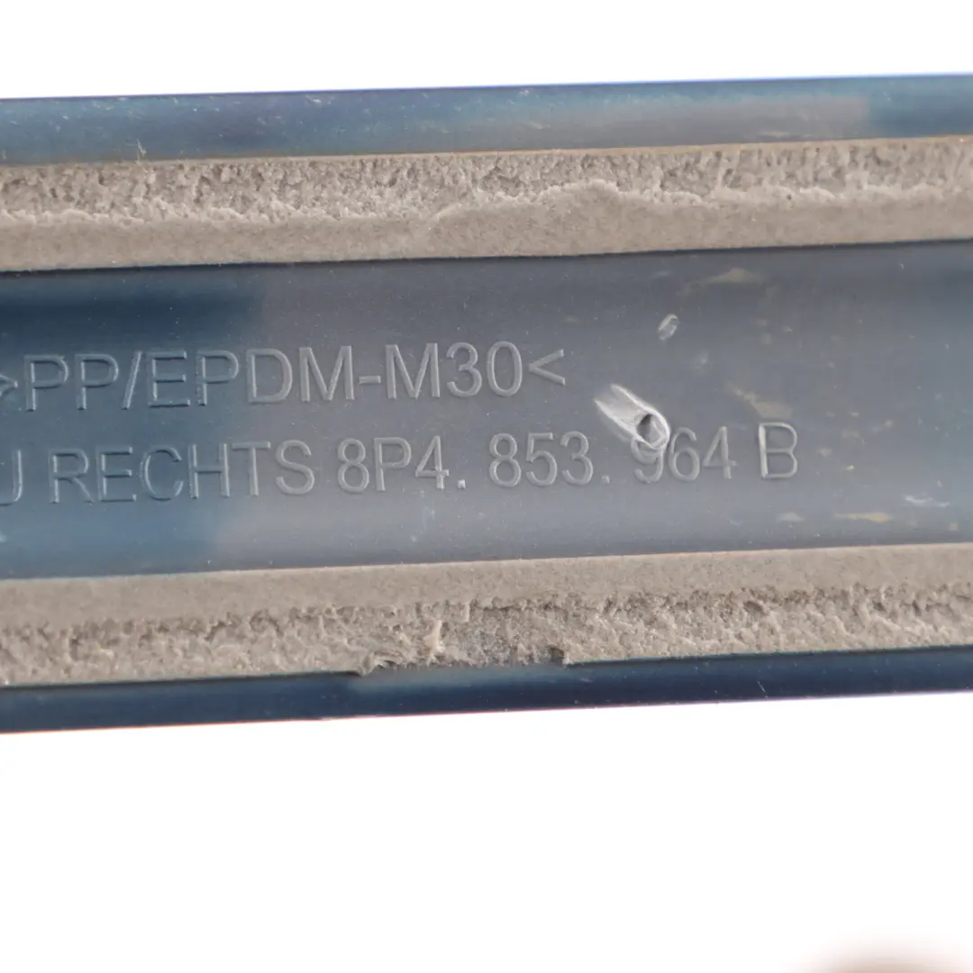 Door Trim Moulding Strip Rear Right O/S Scuba Blue Metallic - X5Q to Audi A3 8P with Part number 8P4853964B Audi A3 8P Door Trim Moulding Strip Rear Right O/S Scuba Blue Metallic - X5Q - SKU 8P4853964B-SCB - Part number 8P4853964B