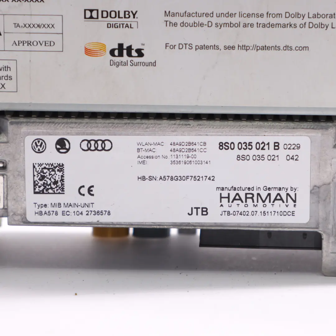 Audi TT FV Navi SD GPS MMI Multimedia Head Unit Module - SKU 8S0035021B - Part number 8S0035021B