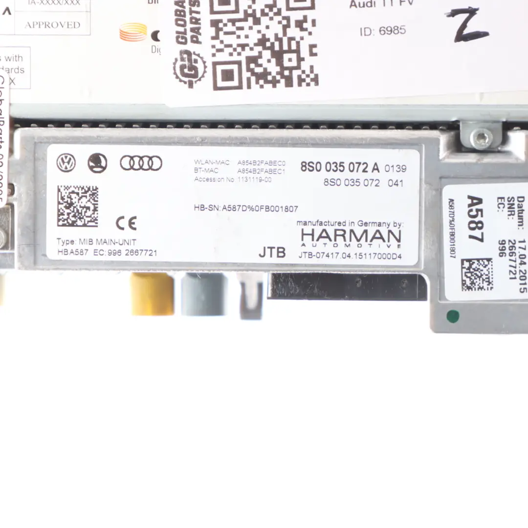 Audi TT FV Dashboard Sat Nav Drive Unit MMI Multimedia Infortaiment - SKU 8S0035072A - Part number 8S0035072A