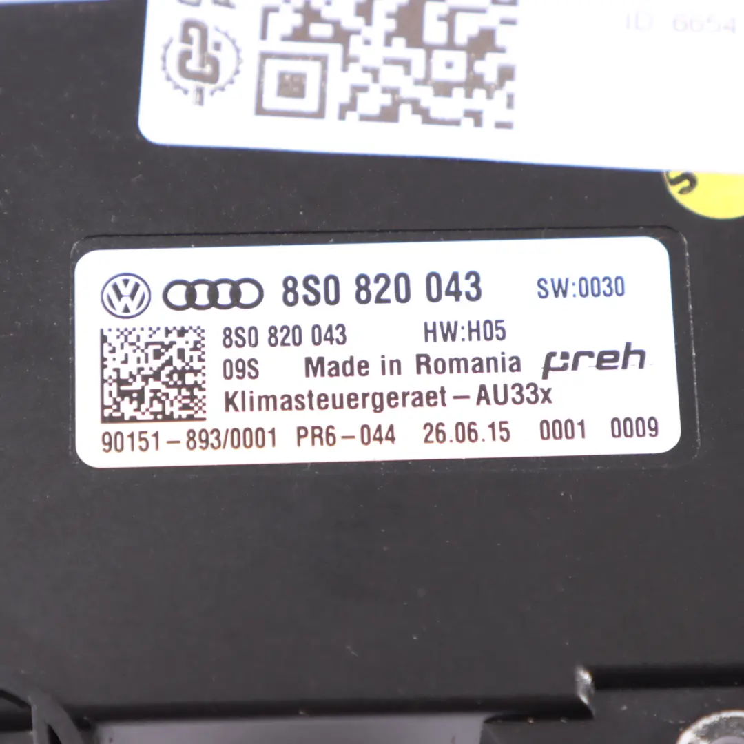 A/C Aire Acondicionado Unidad De Control Del Clima ECU para Audi TT FV con número de pieza 8S0820043 Audi TT FV A/C Aire Acondicionado Unidad De Control Del Clima ECU - SKU 8S0820043 - Número de pieza 8S0820043