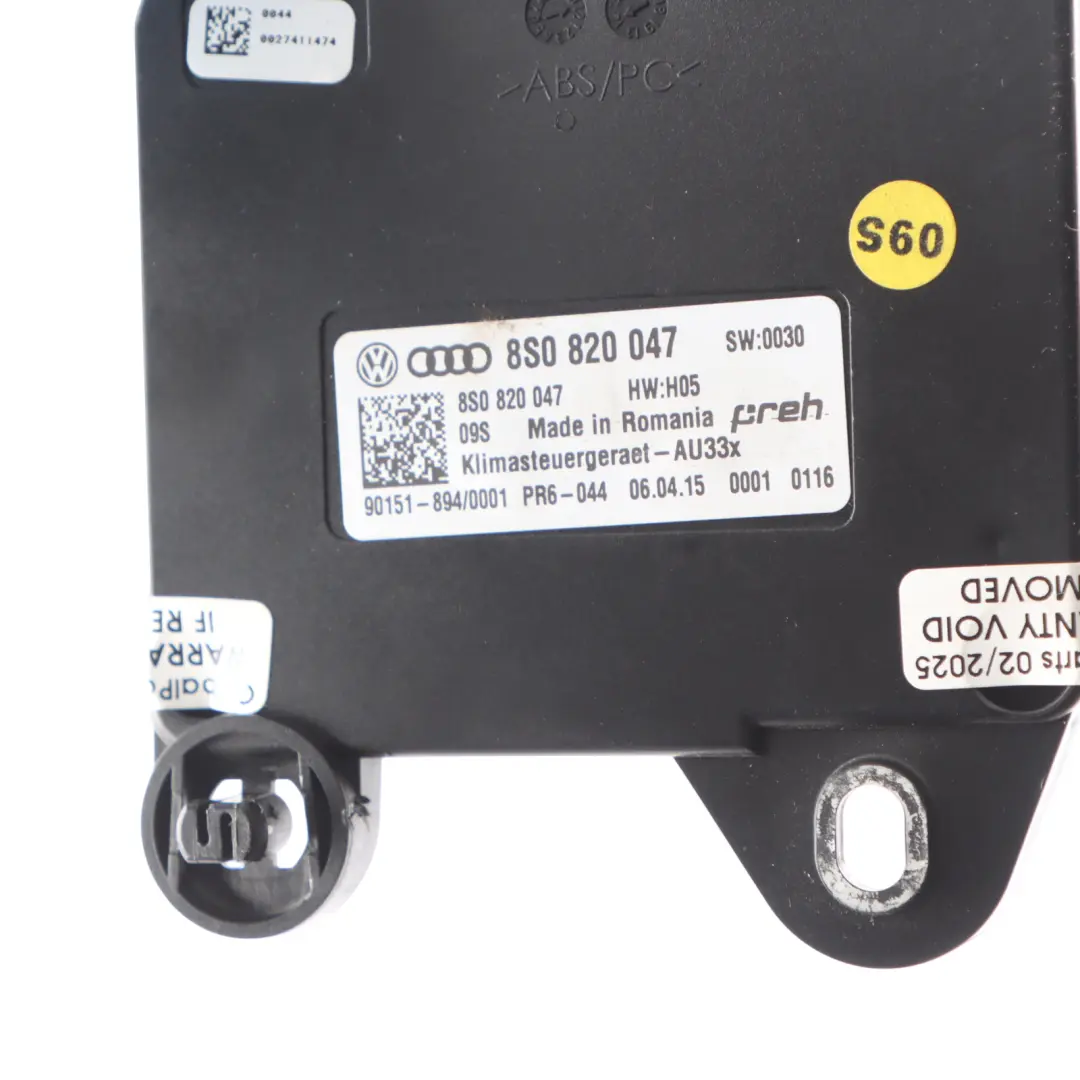 A/C Klimaanlage Klimasteuerungs Modul ECU für Audi TT FV mit Teilenummer 8S0820047 Audi TT FV A/C Klimaanlage Klimasteuerungs Modul ECU - SKU 8S0820047 - Teilenummer 8S0820047