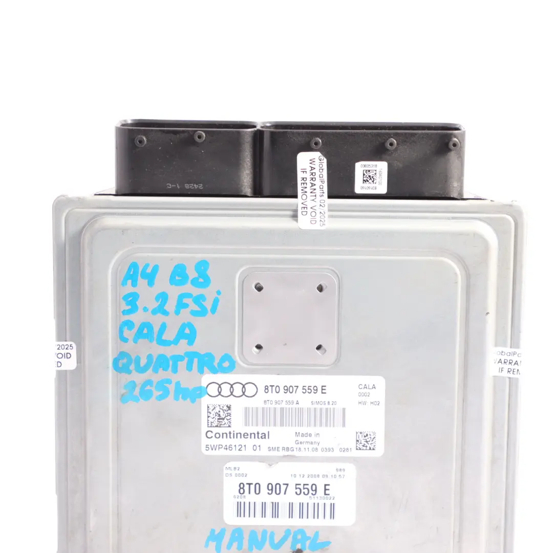 Audi A4 B8 A5 8T 3.2 FSI 265HP CALA Quattro Sterownik ECU - SKU 8T0907559E - Numer Części 8T0907559E