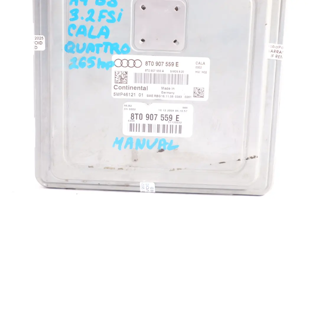 265HP CALA Quattro Unidad Control Motor ECU para Audi A4 B8 A5 8T 3.2 FSI con número de pieza 8T0907559E Audi A4 B8 A5 8T 3.2 FSI 265HP CALA Quattro Unidad Control Motor ECU - SKU 8T0907559E - Número de pieza 8T0907559E