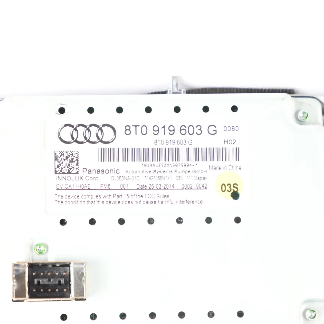 Pantalla Radio Multimedia Navegación Display para Audi A5 8T con número de pieza 8T0919603G Audi A5 8T Pantalla Radio Multimedia Navegación Display - SKU 8T0919603G - Número de pieza 8T0919603G