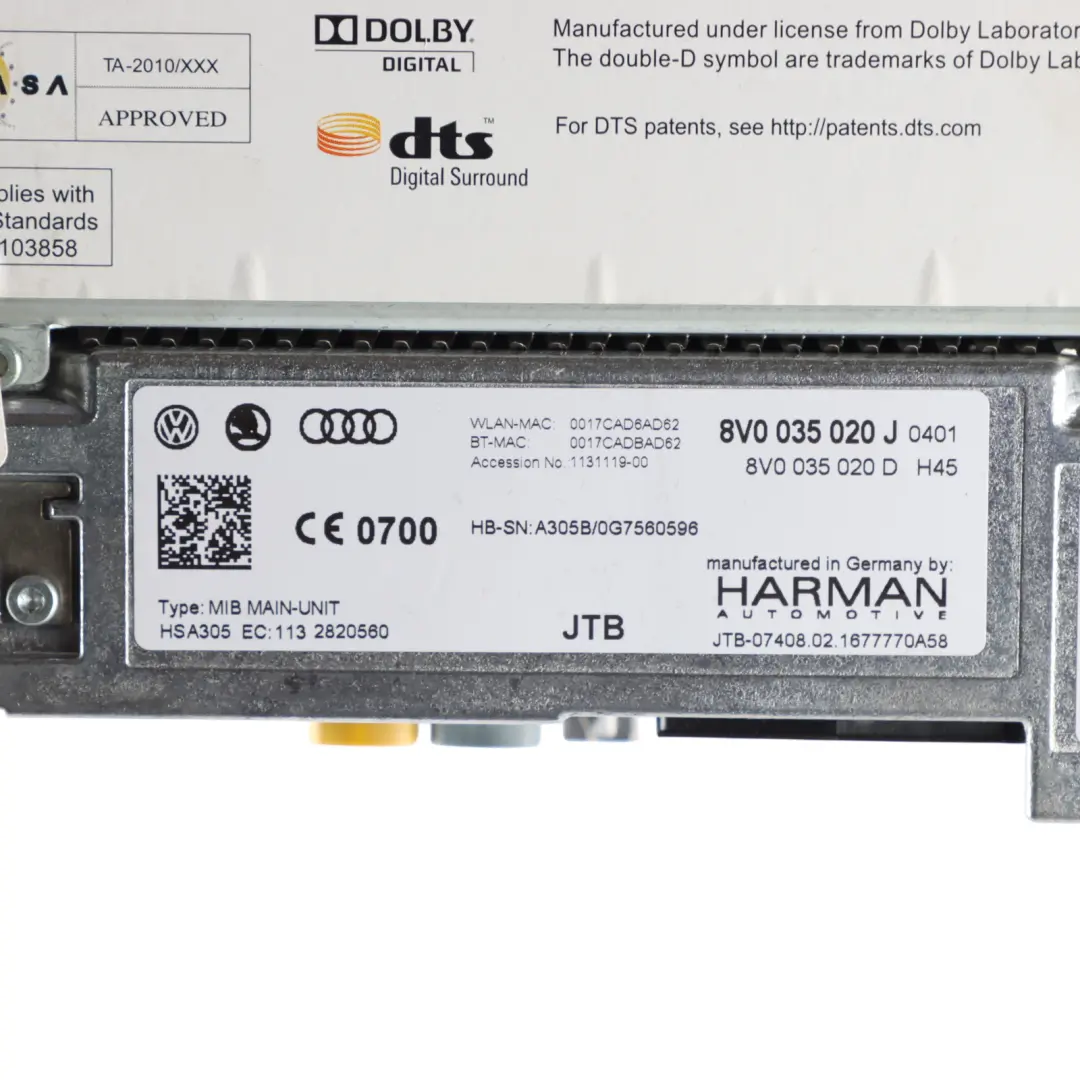 Audi A3 8V Dashboard Sat Nav Drive Unit Multimedia Infortaiment - SKU 8V0035020J - Part number 8V0035020J