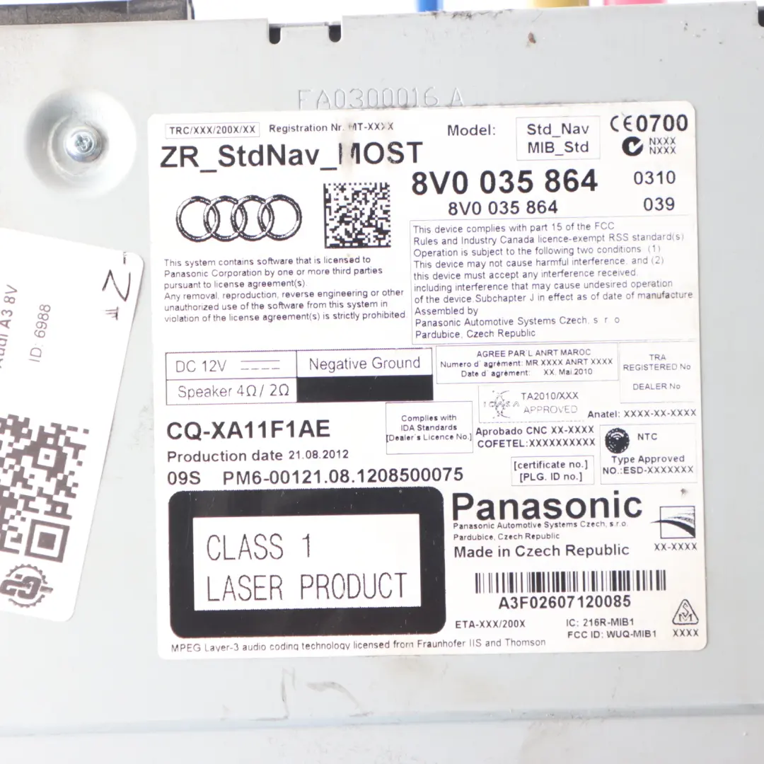 Multimedia CD Player Head Unit Audio Player to A3 8V with Part number 8V0035864 A3 8V Multimedia CD Player Head Unit Audio Player - SKU 8V0035864 - Part number 8V0035864