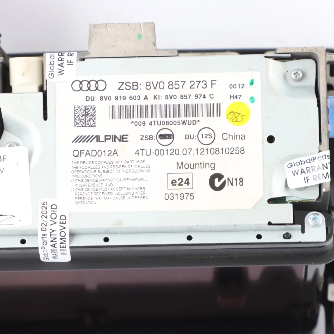 Audi A3 8V Display Screen Sat Nav Navigation Dashboard - SKU 8V0857273F - Part number 8V0857273F