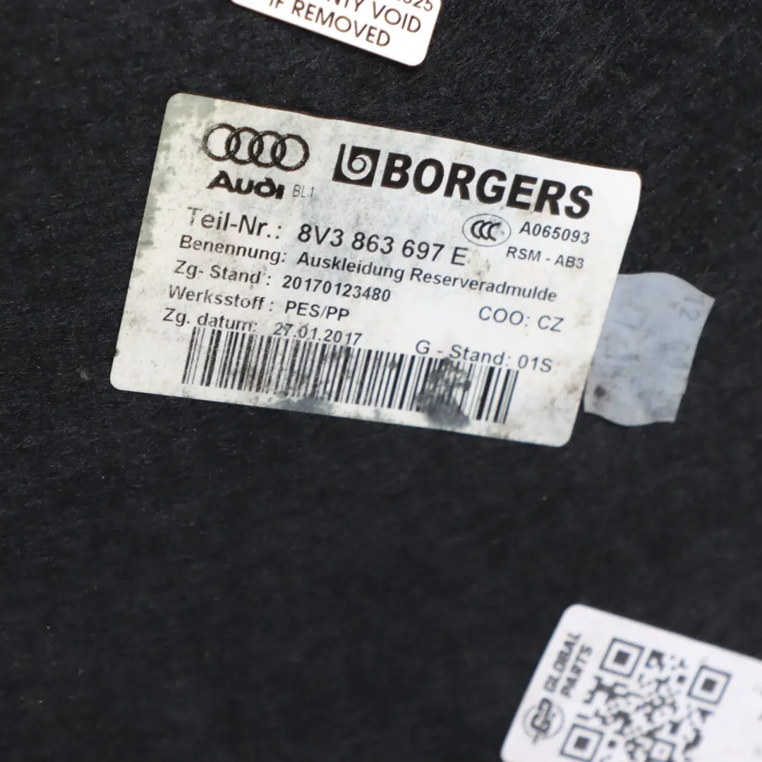 Trunk Floor Cover Audi S3 8V Spare Wheel Cover Plate to with Part number 8V3863697E Trunk Floor Cover Audi S3 8V Spare Wheel Cover Plate - SKU 8V3863697E - Part number 8V3863697E