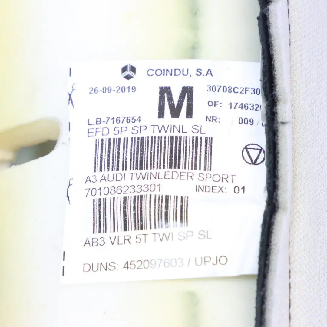 Housse Coussin Dossier Siège Avant Cuir Pour Côté Droit Audi A3 8V - SKU 8V4881806AH-1 - Numéro de pièce 8V4881806AH