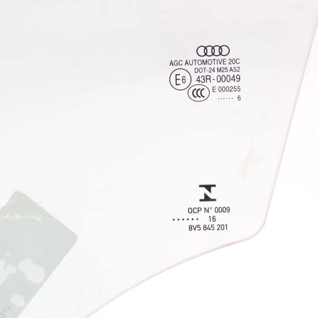 Front Door Side Window Glass Glazing AS2 Left N/S to Audi S3 8V with Part number 8V5845201 Audi S3 8V Front Door Side Window Glass Glazing AS2 Left N/S - SKU 8V5845201 - Part number 8V5845201