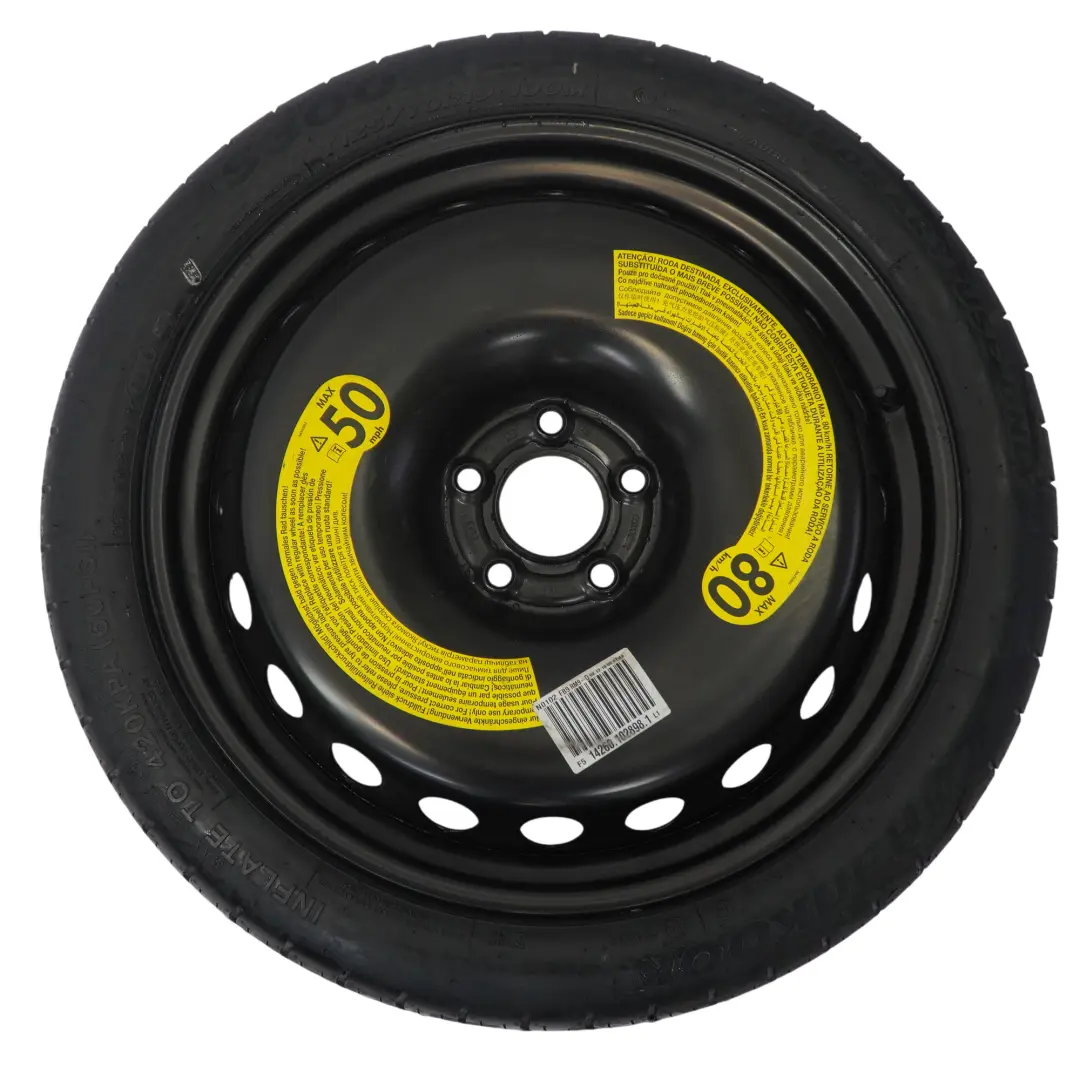 Reserverad Stahlrad Hankook Reifen 125/70 R19 ET:22 4J für Audi A5 F5 mit Teilenummer 8W0601027C Audi A5 F5 Reserverad Stahlrad Hankook Reifen 125/70 R19 ET:22 4J - SKU 8W0601027C - Teilenummer 8W0601027C