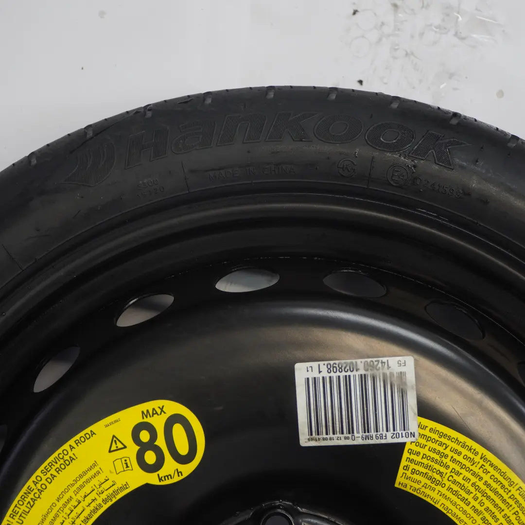 Reserverad Stahlrad Hankook Reifen 125/70 R19 ET:22 4J für Audi A5 F5 mit Teilenummer 8W0601027C Audi A5 F5 Reserverad Stahlrad Hankook Reifen 125/70 R19 ET:22 4J - SKU 8W0601027C - Teilenummer 8W0601027C