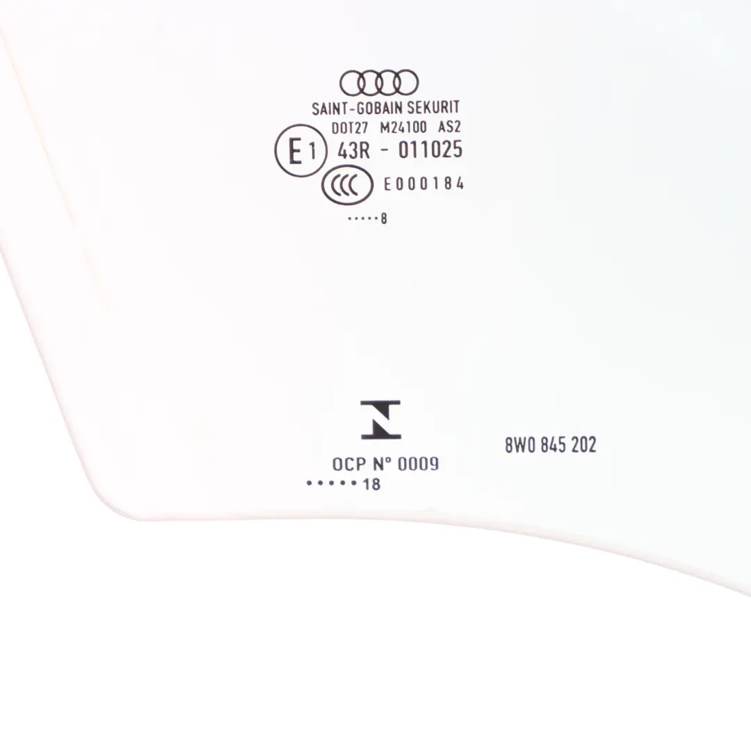 Audi S4 B9 Front Door Side Window Glass Right O/S AS2 - SKU 8W0845202 - Part number 8W0845202