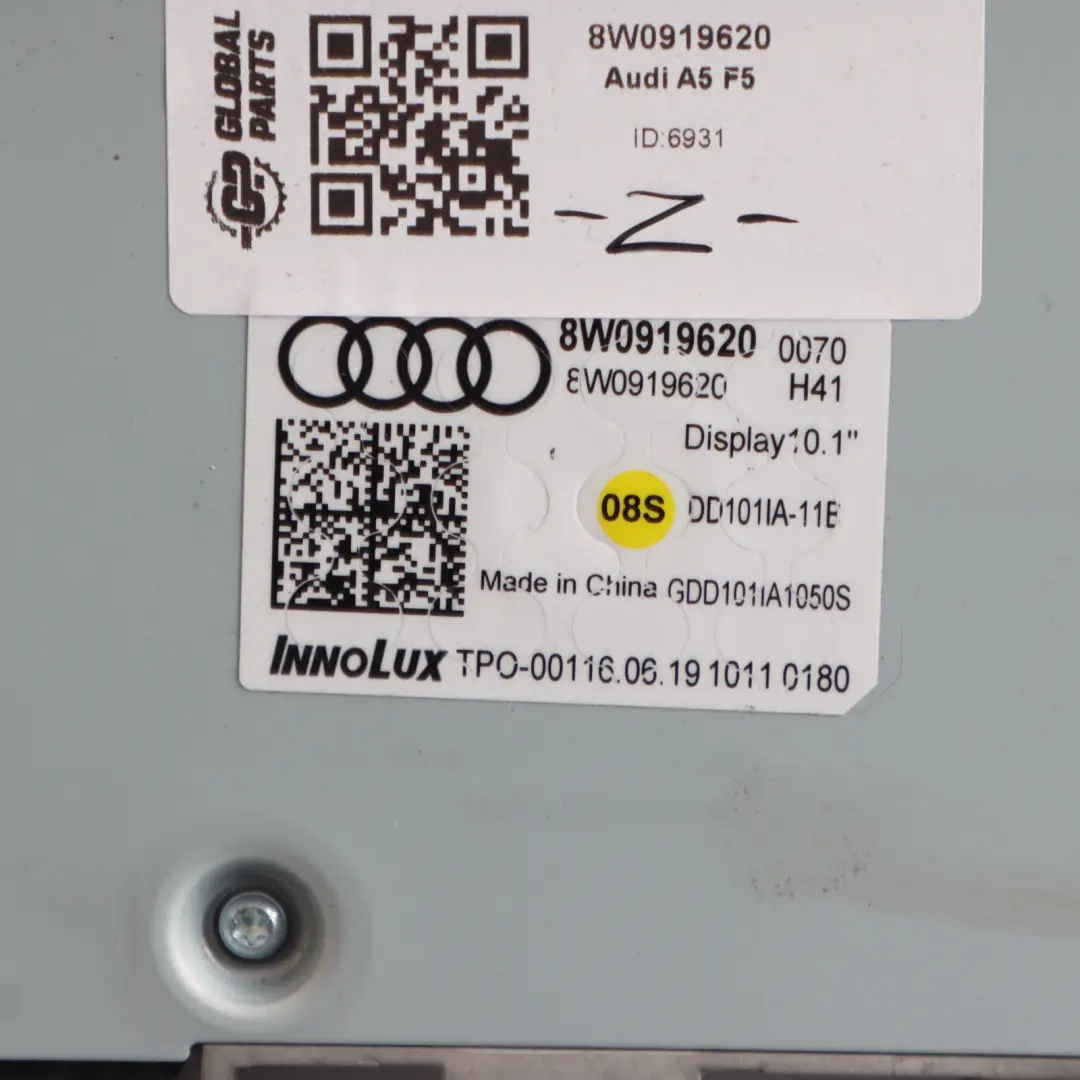 Audi A4 B9 A5 F5 Display Schermo Radio Multimedia Navigazione 4G2919601P - SKU 8W0919620 - Numero di parte 8W0919620